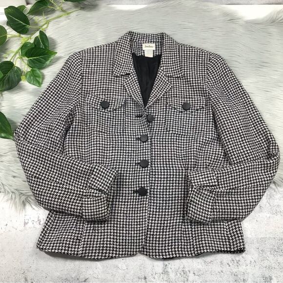 NEIMAN MARCUS Vintage 100% Silk Houndstooth Blazer Jacket Women’s Size 12 - Picture 3 of 13